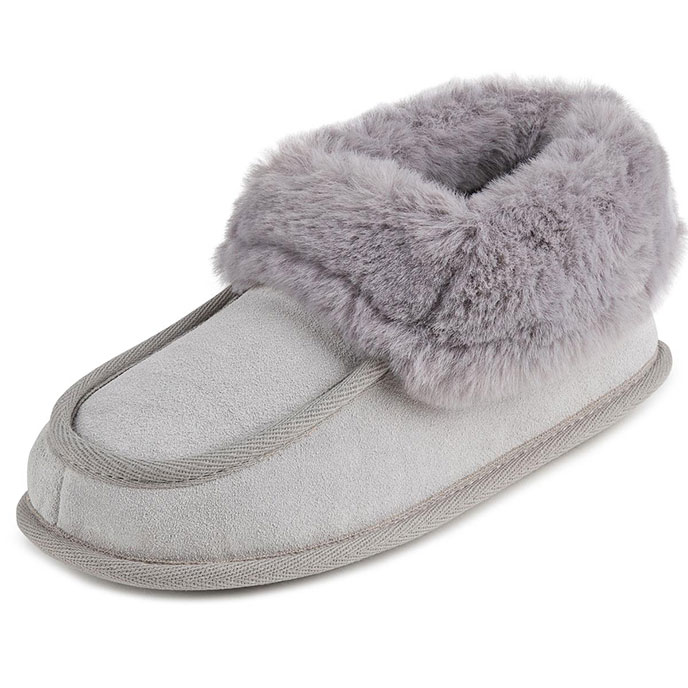 Isotoner Ladies Real Suede Moccasin Bootie Grey Extra Image 2